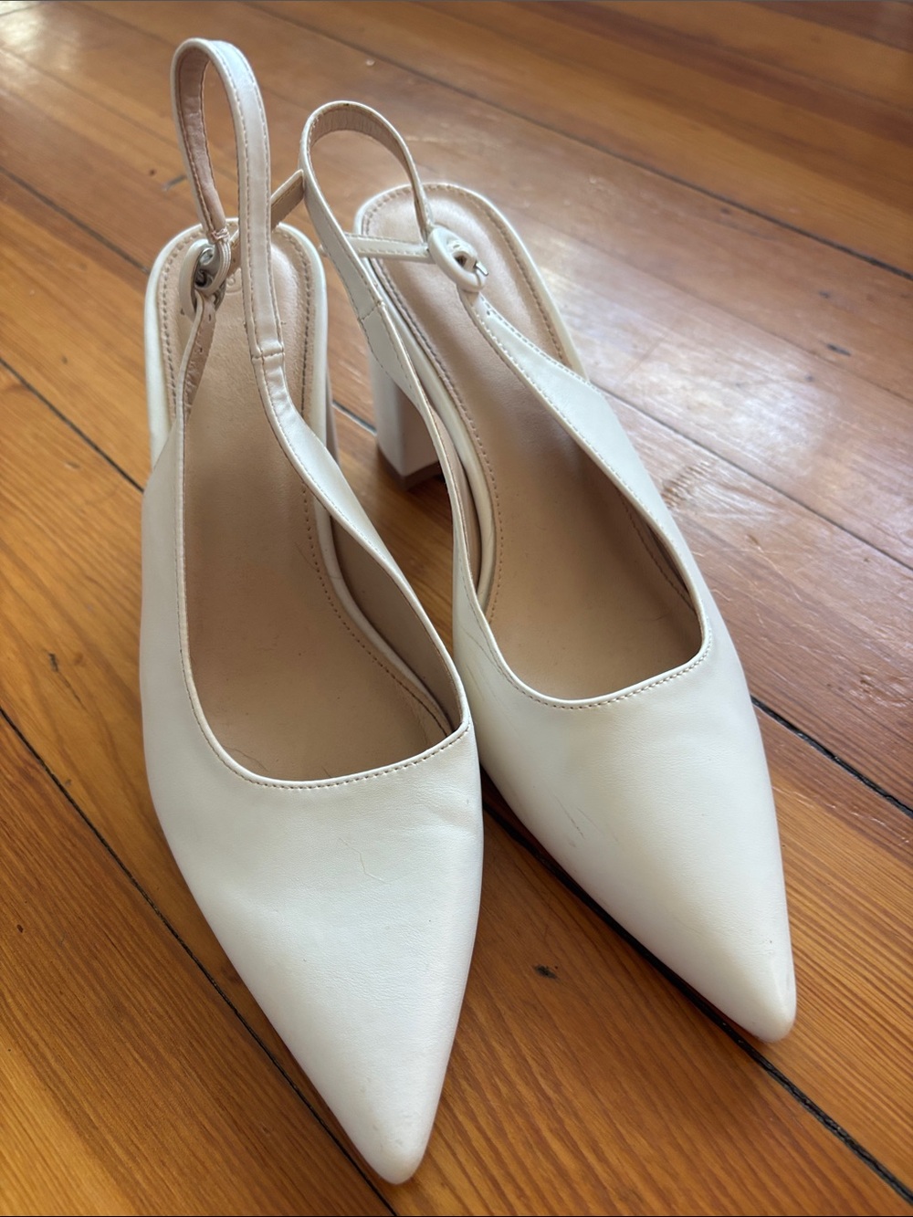 Pointed Toe Slingback White Heels